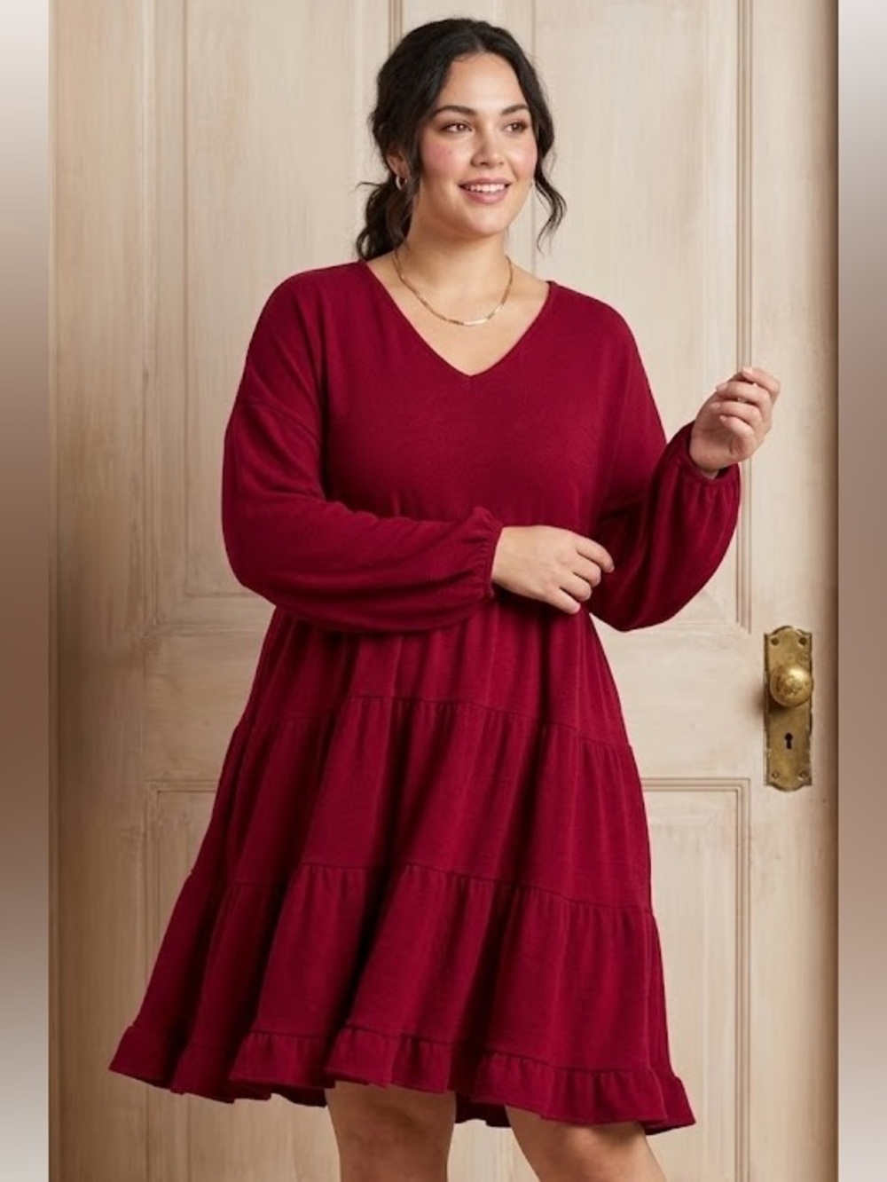 You & Me Boutique Women’s Plus Size 1X Burgundy Tiered Smock Dress